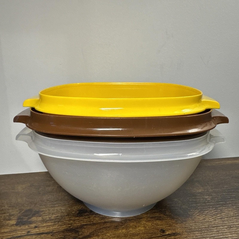 VTG Tupperware Lot 3 Servalier Nesting Bowls Sheer Brown‎ Yellow 2/858 836 Fair